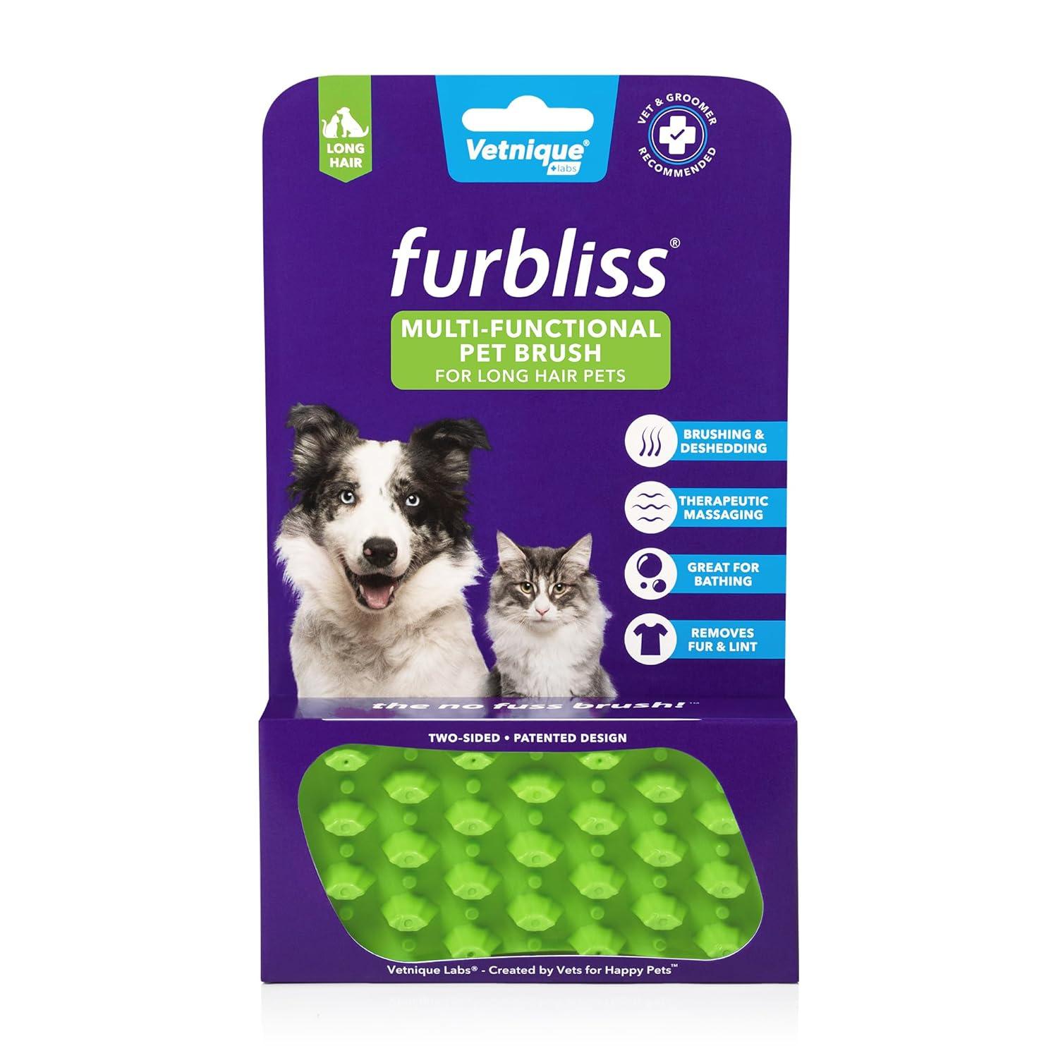 imageVetnique Labs Furbliss Dog Brush for Small Dogs Cats and Pets with Short Hair Grooming Bathing Massaging Deshedding MultiFunctional Wet or Dry Silicone Brush Short Hair BrushLong Hair Brush
