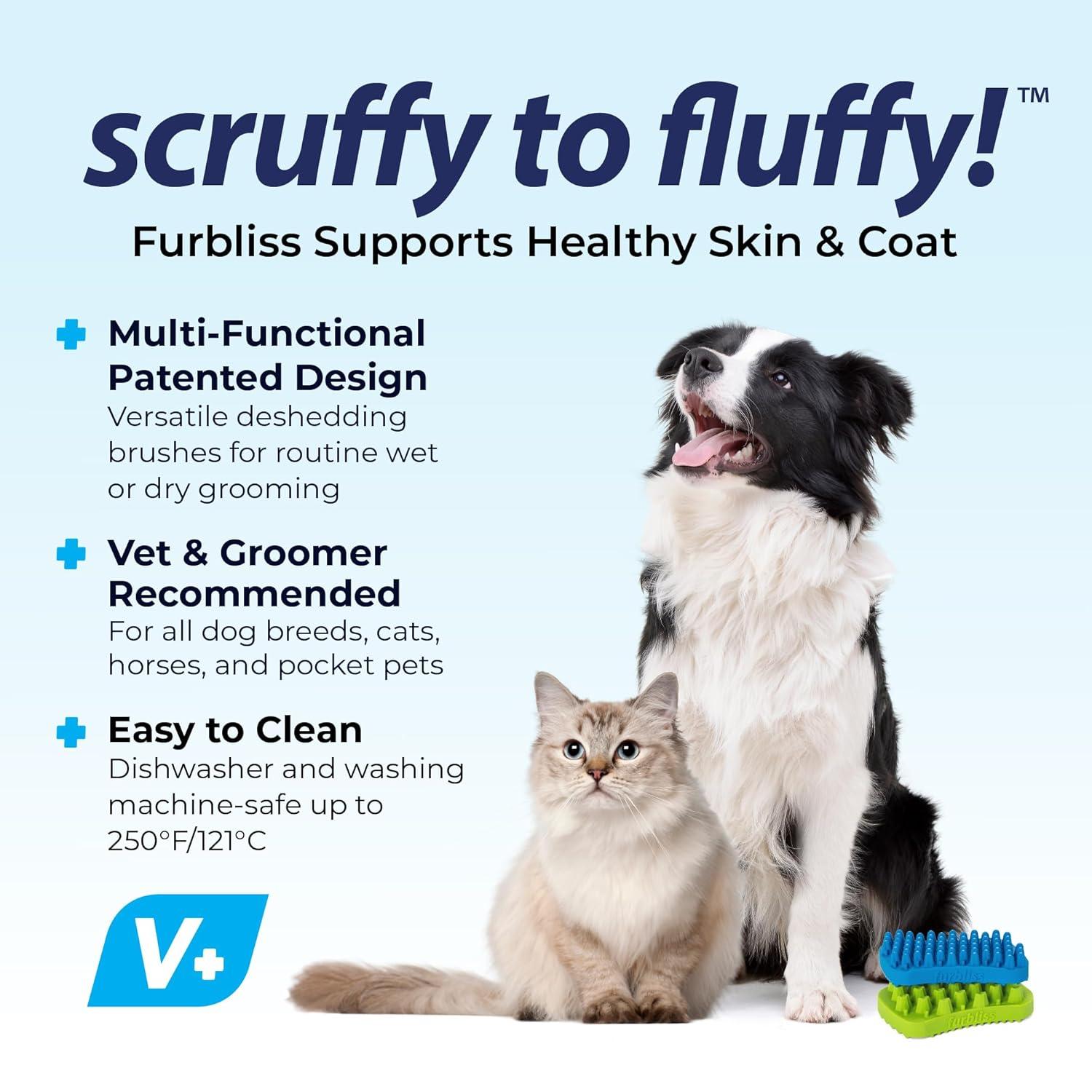 imageVetnique Labs Furbliss Dog Brush for Small Dogs Cats and Pets with Short Hair Grooming Bathing Massaging Deshedding MultiFunctional Wet or Dry Silicone Brush Short Hair BrushLong Hair Brush