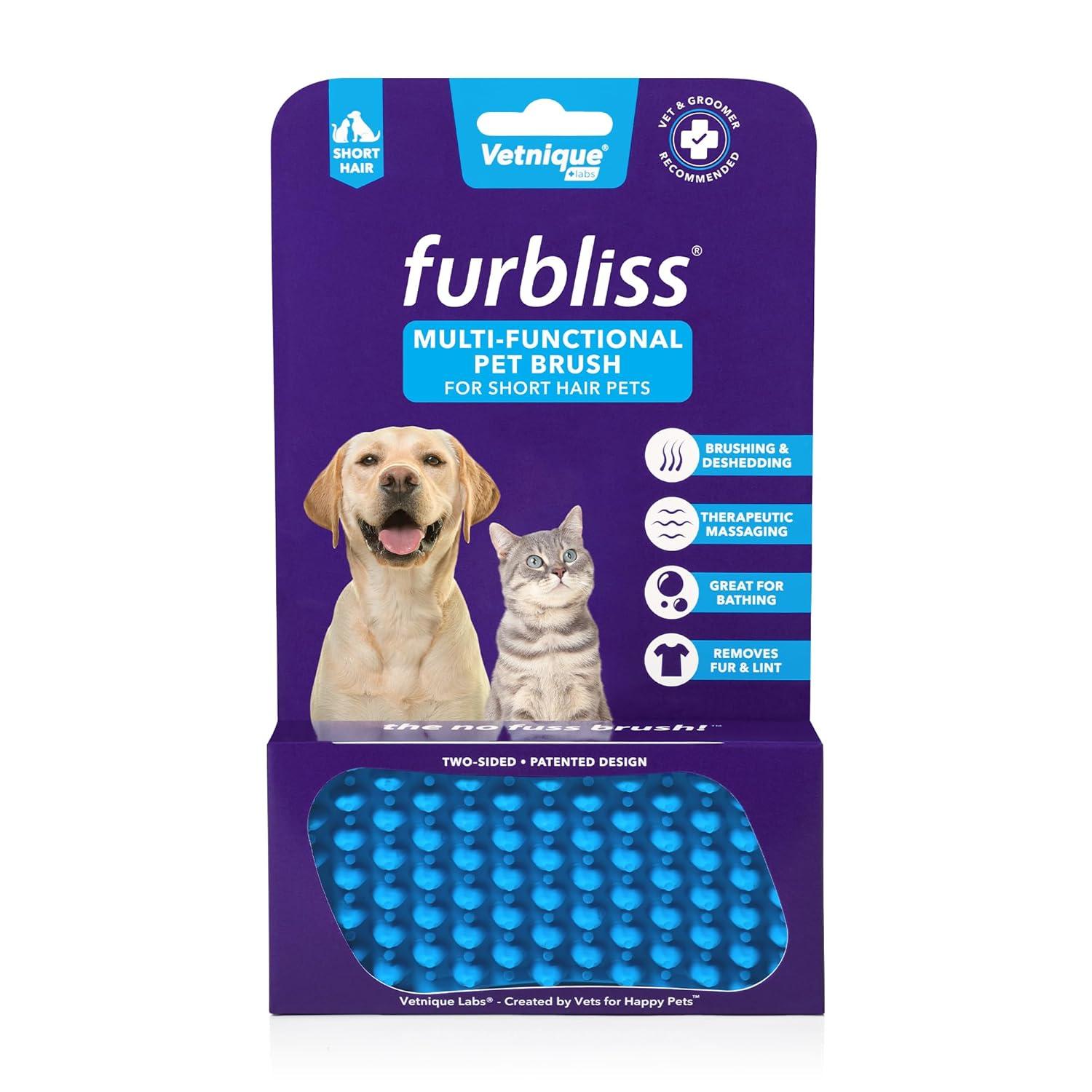 imageVetnique Labs Furbliss Dog Brush for Small Dogs Cats and Pets with Short Hair Grooming Bathing Massaging Deshedding MultiFunctional Wet or Dry Silicone Brush Short Hair BrushShort Hair Brush