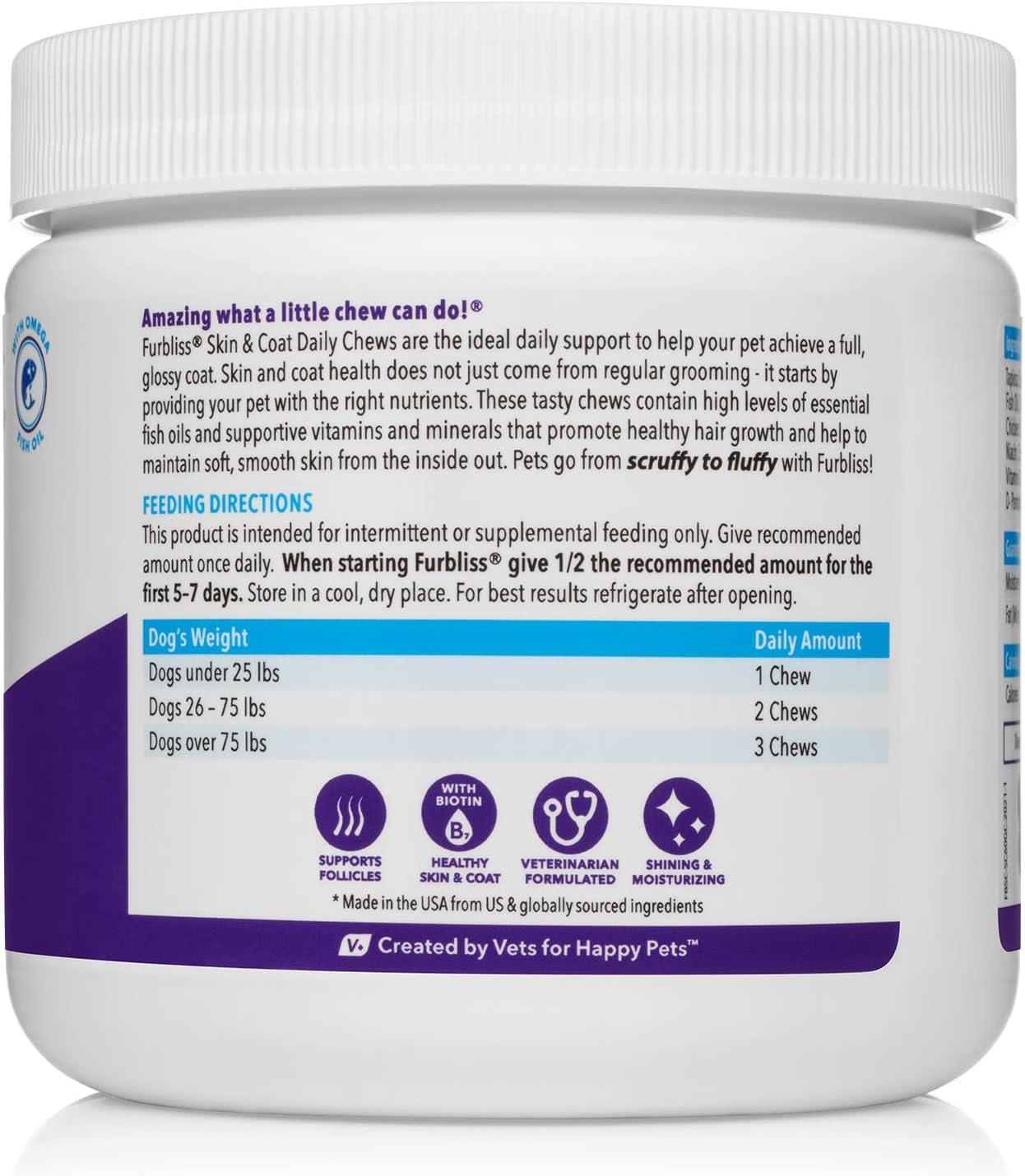 imageVetnique Labs Furbliss Skin and Coat Supplement for Dogs with Omega Fish Oil EPA ampamp DHA CoQ10 ampamp BVitamin Complex for Nourished Fur ampamp Skin  Grilled Chicken Soft Chews 60ct Soft Chews