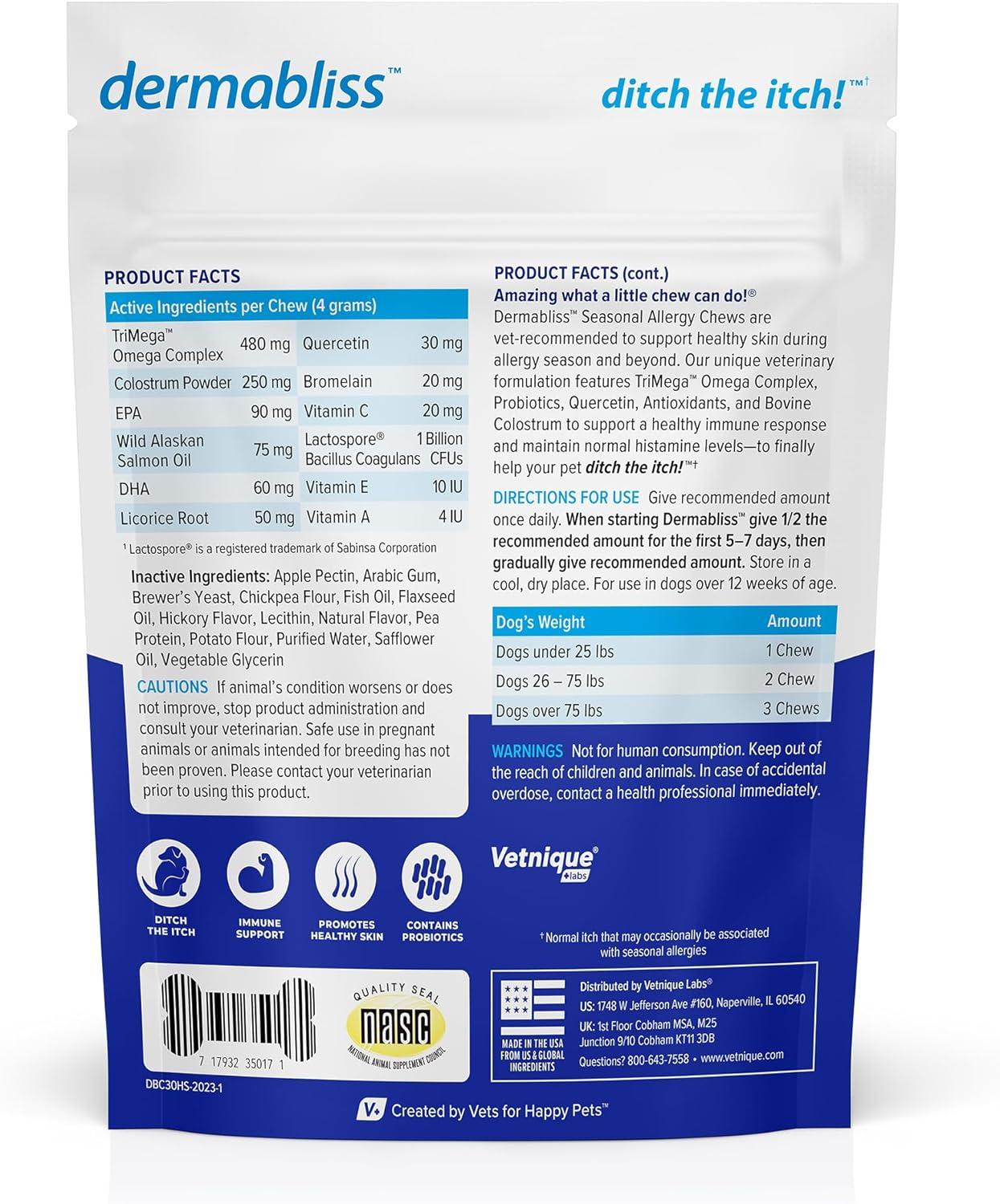 imageVetnique Labs Glandex Anal Gland Hygienic Pet Wipes 100 Count and Dermabliss Allergy Supplement for Dogs 30 Ct Bundle  Dog Cleaning Wipes with Fresh Scent for Anal Glands Allergy and Itch Relief