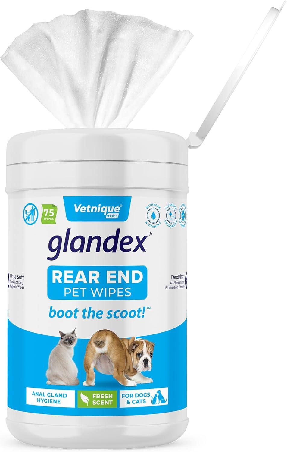 imageVetnique Labs Glandex Anal Gland Hygienic Pet Wipes 100 Count and Dermabliss Allergy Supplement for Dogs 30 Ct Bundle  Dog Cleaning Wipes with Fresh Scent for Anal Glands Allergy and Itch Relief