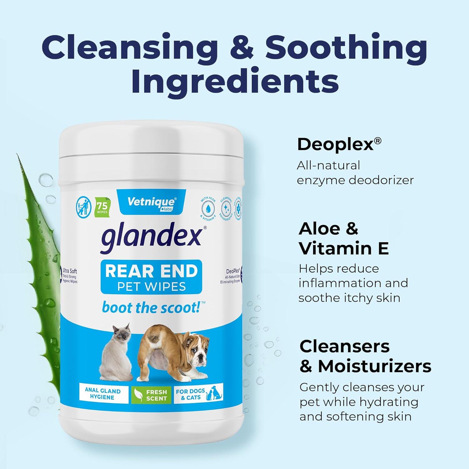 imageVetnique Labs Glandex Anal Gland Hygienic Pet Wipes 100 Count and Dermabliss Allergy Supplement for Dogs 30 Ct Bundle  Dog Cleaning Wipes with Fresh Scent for Anal Glands Allergy and Itch Relief