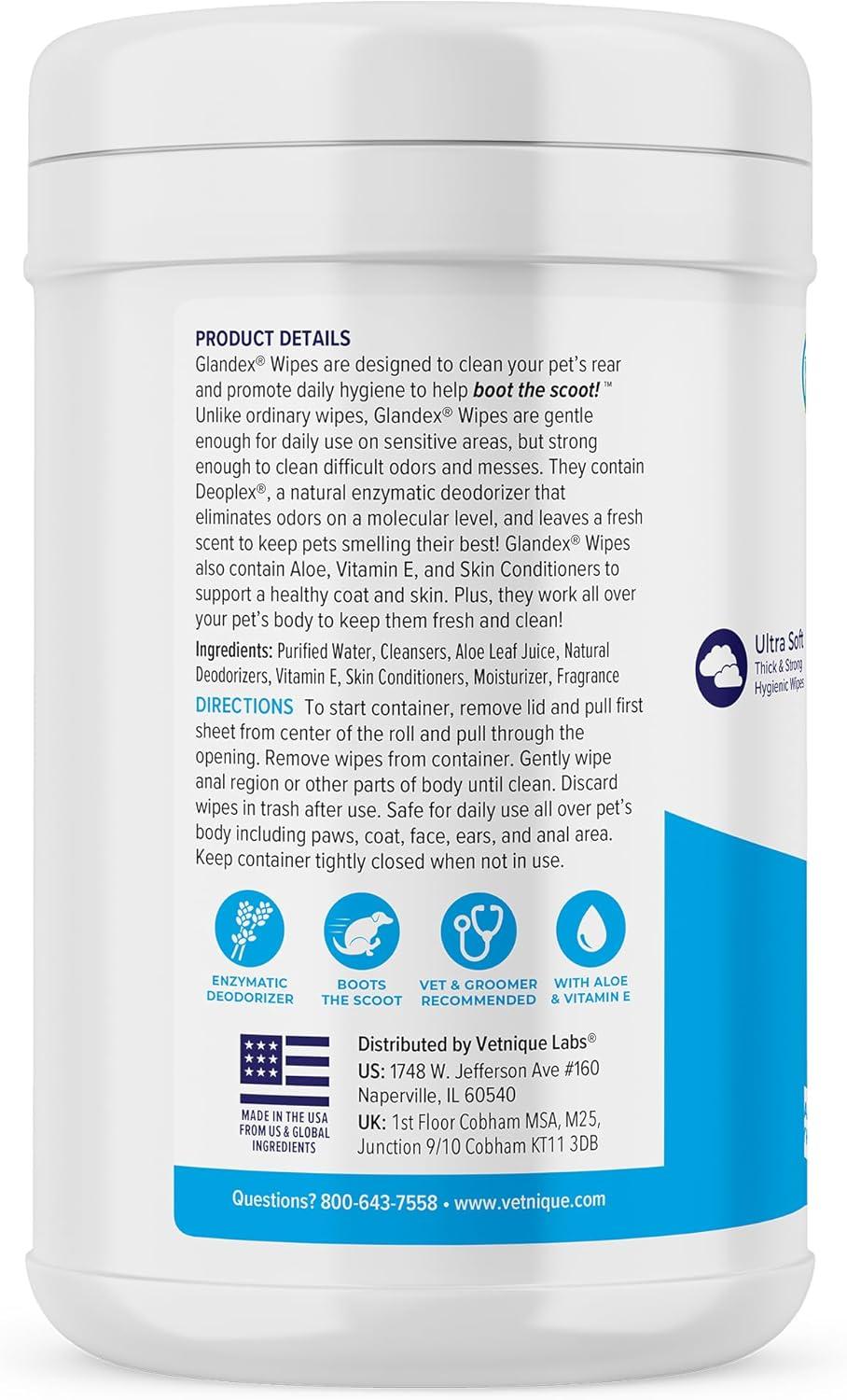 imageVetnique Labs Glandex Anal Gland Hygienic Pet Wipes 100 Count and Dermabliss Allergy Supplement for Dogs 30 Ct Bundle  Dog Cleaning Wipes with Fresh Scent for Anal Glands Allergy and Itch Relief