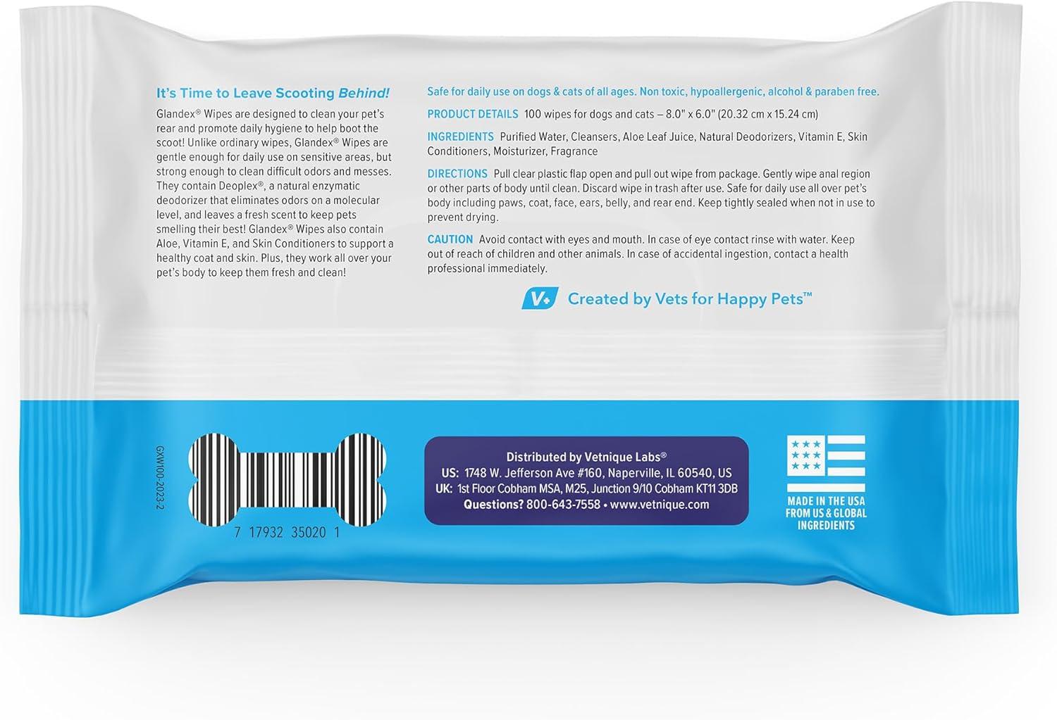 imageVetnique Labs Glandex Anal Gland Hygienic Pet Wipes 100 Ct and Glandex Advanced VetStrength Chews 60 Ct Bundle Dog Cleaning Wipes with Fresh Scent VetStrength Anal Gland Supplement with Extra Fiber