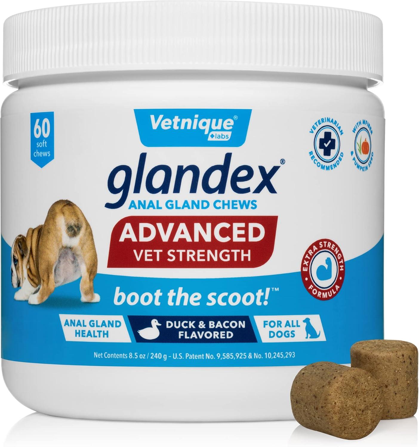 imageVetnique Labs Glandex Anal Gland Hygienic Pet Wipes 100 Ct and Glandex Advanced VetStrength Chews 60 Ct Bundle Dog Cleaning Wipes with Fresh Scent VetStrength Anal Gland Supplement with Extra Fiber