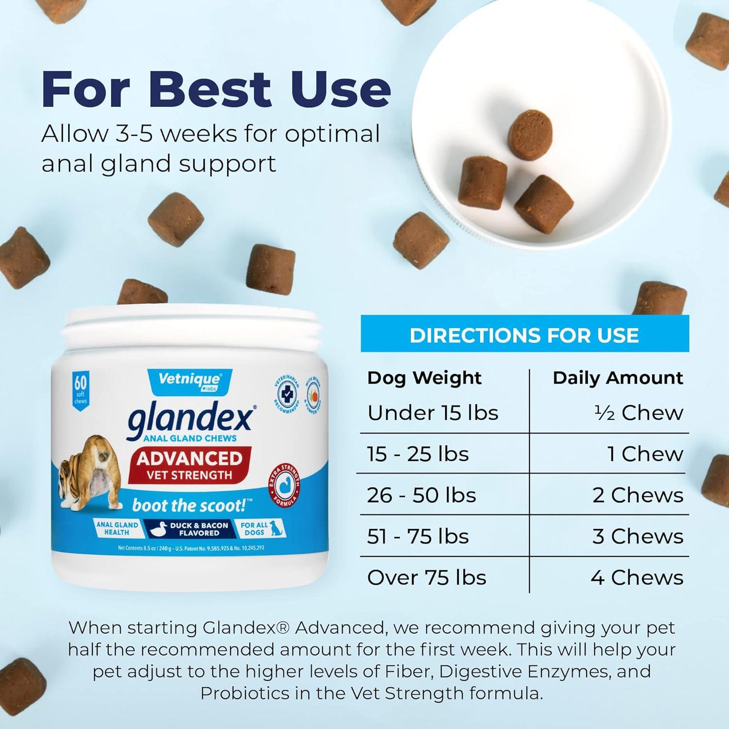 imageVetnique Labs Glandex Anal Gland Hygienic Pet Wipes 100 Ct and Glandex Advanced VetStrength Chews 60 Ct Bundle Dog Cleaning Wipes with Fresh Scent VetStrength Anal Gland Supplement with Extra Fiber