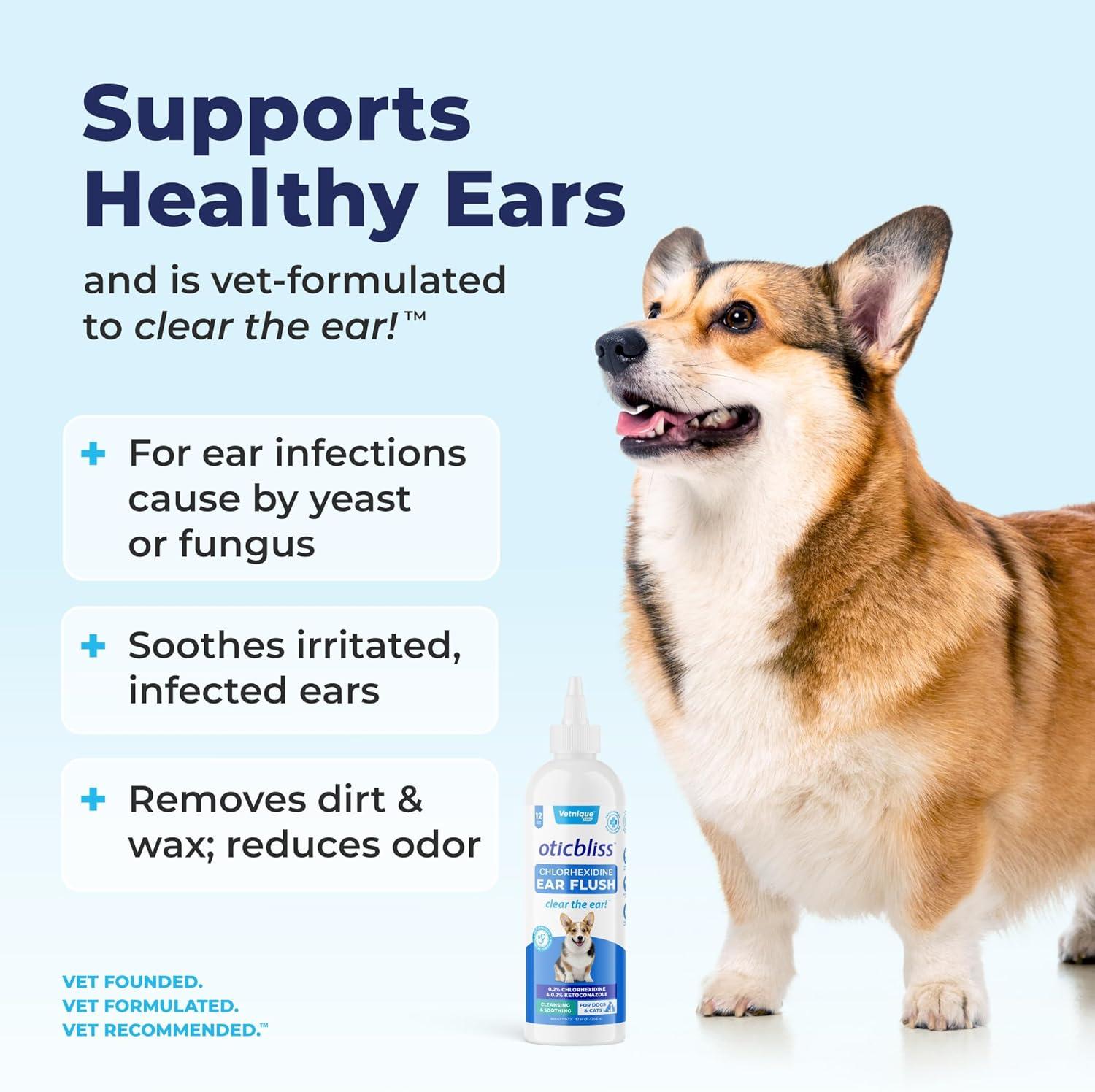 imageVetnique Oticbliss Advanced Strength Medicated Dog Ear Infection Treatment Antiseptic Ear Cleaner for Cat ampamp Dog Ear Cleaning Solution Chlorhexidine ampamp Ketoconazole 6oz Flush12oz Flush