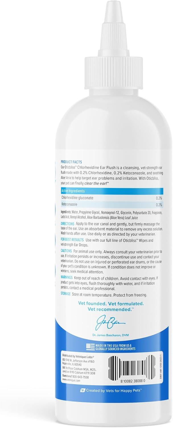 imageVetnique Oticbliss Advanced Strength Medicated Dog Ear Infection Treatment Antiseptic Ear Cleaner for Cat ampamp Dog Ear Cleaning Solution Chlorhexidine ampamp Ketoconazole 6oz Flush12oz Flush