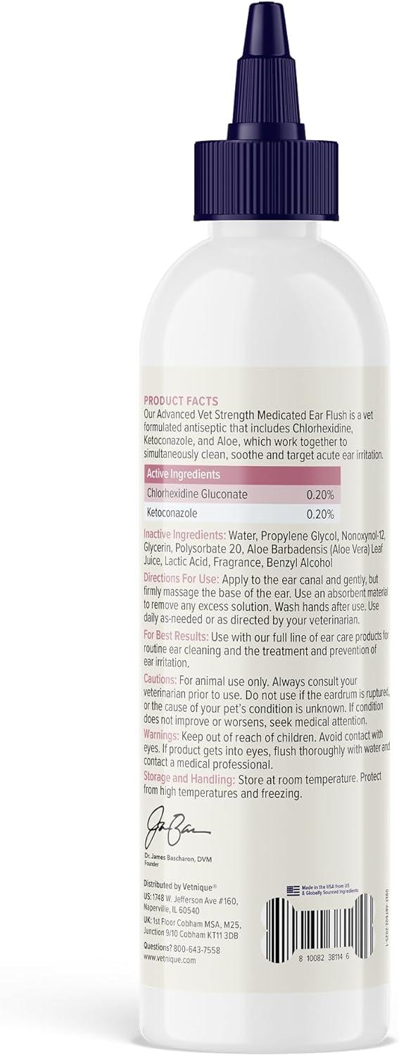 imageVetnique Oticbliss Advanced Strength Medicated Dog Ear Infection Treatment Antiseptic Ear Cleaner for Cat ampamp Dog Ear Cleaning Solution Chlorhexidine ampamp Ketoconazole 6oz Flush6oz Flush
