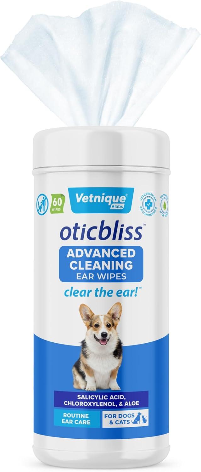 imageVetnique Oticbliss Cat ampamp Dog Ear Cleaners Medicated Dog Ear Drops for Infection Antiseptic Flush ampamp Wipes to Reduce Itchy Ears ampamp Head Shaking  Vet Recommended for Itchy Ears 8oz FlushEar Cleaning Wipes