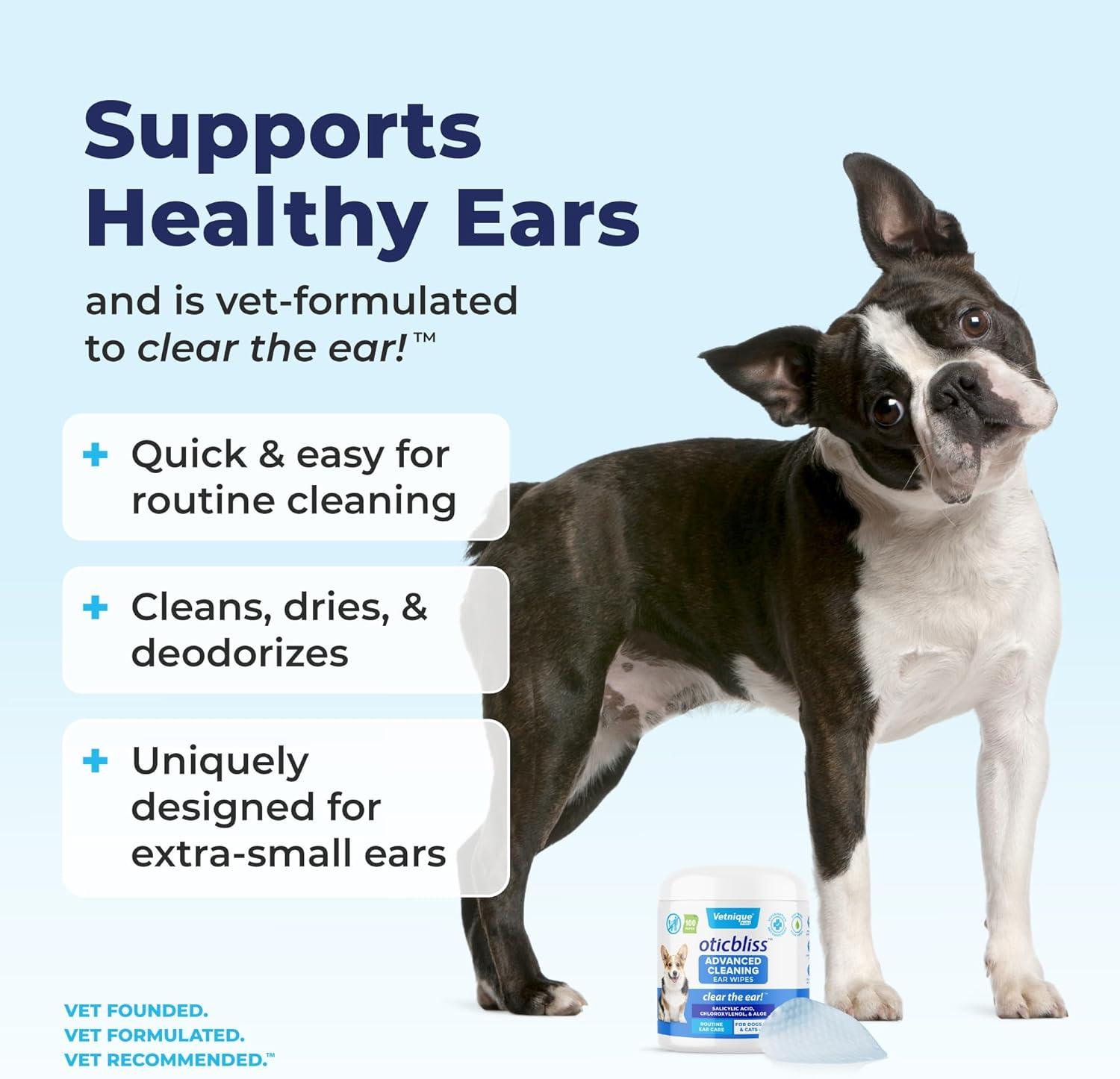 imageVetnique Oticbliss Cat ampamp Dog Ear Cleaners Medicated Dog Ear Drops for Infection Antiseptic Flush ampamp Wipes to Reduce Itchy Ears ampamp Head Shaking  Vet Recommended for Itchy Ears 8oz FlushEar Cleaning Wipes