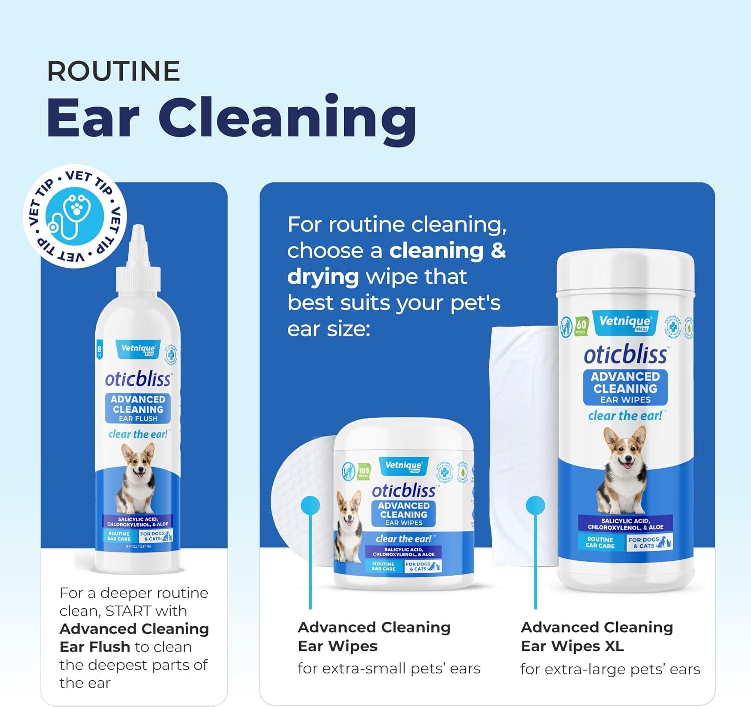 imageVetnique Oticbliss Cat ampamp Dog Ear Cleaners Medicated Dog Ear Drops for Infection Antiseptic Flush ampamp Wipes to Reduce Itchy Ears ampamp Head Shaking  Vet Recommended for Itchy Ears 8oz FlushEar Cleaning Wipes