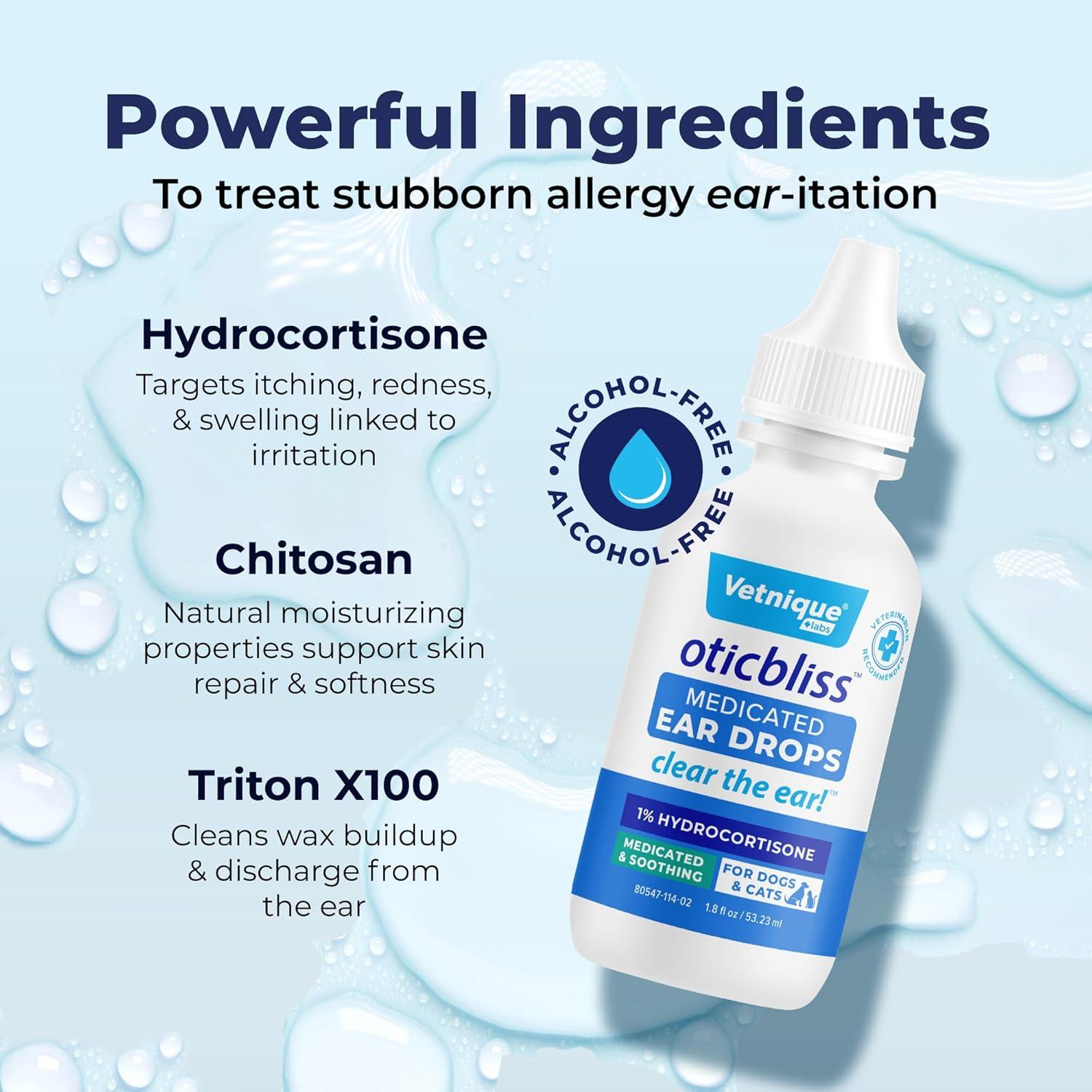 imageVetnique Oticbliss Cat ampamp Dog Ear Cleaners Medicated Dog Ear Drops for Infection Antiseptic Flush ampamp Wipes to Reduce Itchy Ears ampamp Head Shaking  Vet Recommended for Itchy Ears 8oz FlushMedicated Ear Drops