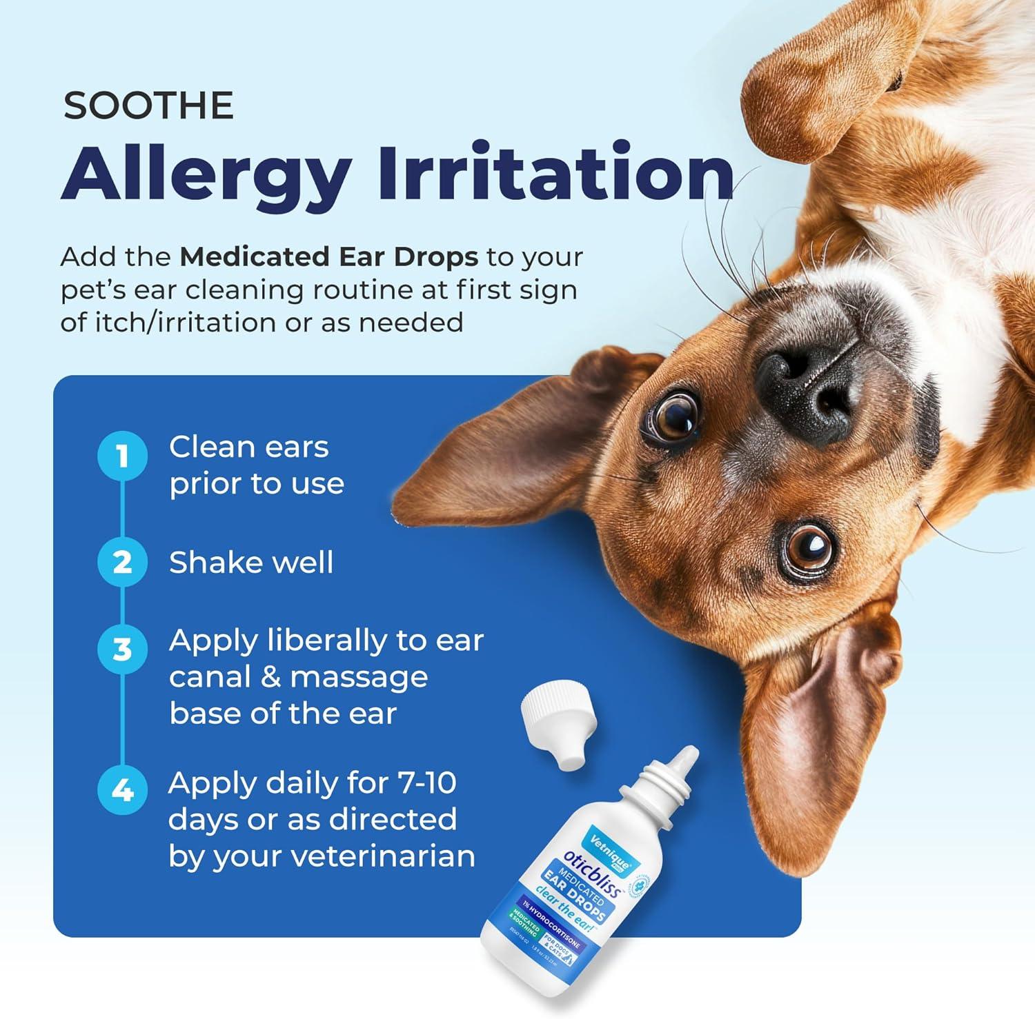 imageVetnique Oticbliss Cat ampamp Dog Ear Cleaners Medicated Dog Ear Drops for Infection Antiseptic Flush ampamp Wipes to Reduce Itchy Ears ampamp Head Shaking  Vet Recommended for Itchy Ears 8oz FlushMedicated Ear Drops