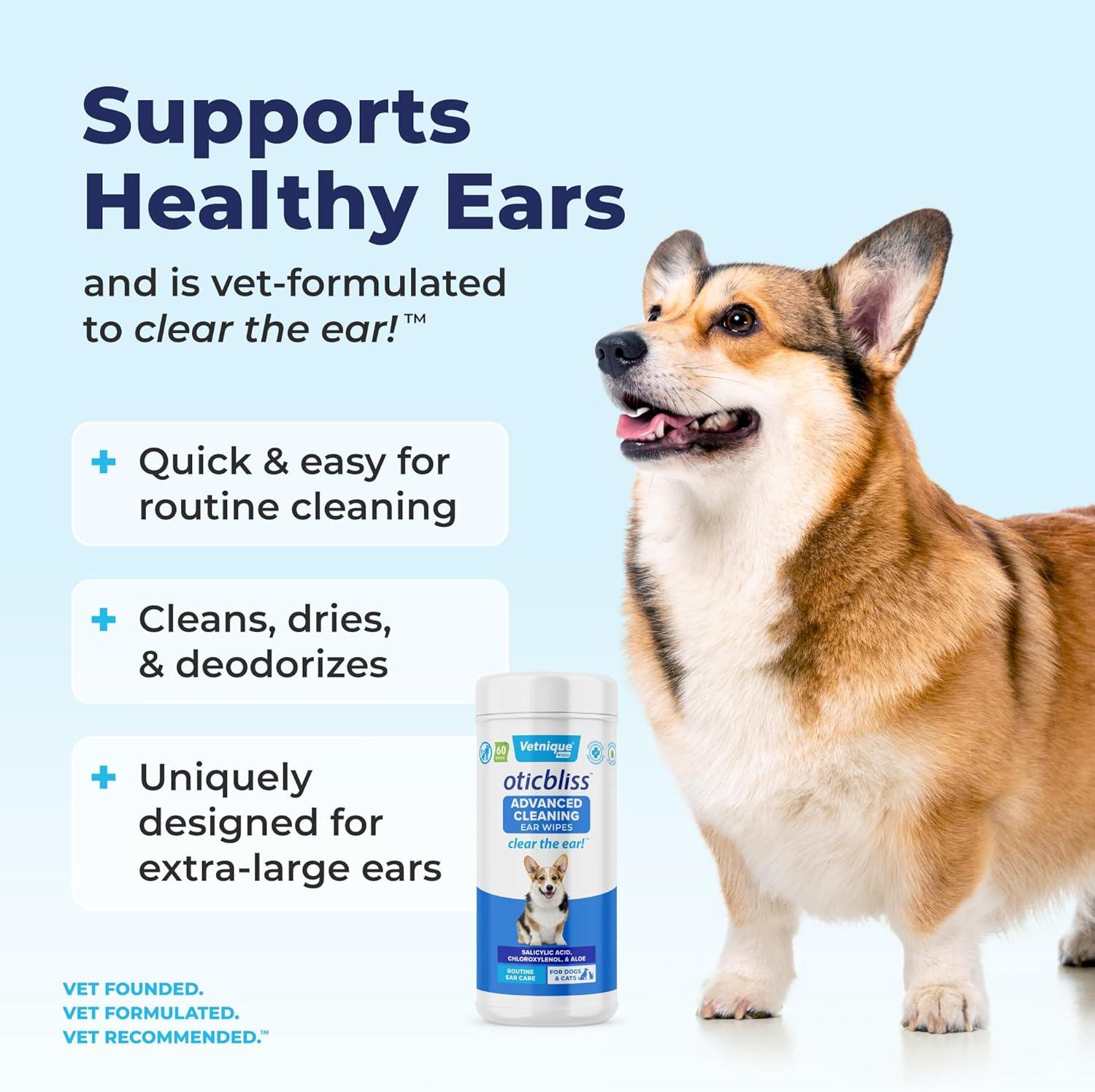 imageVetnique Oticbliss Cat ampamp Dog Ear Cleaners Medicated Dog Ear Drops for Infection Antiseptic Flush ampamp Wipes to Reduce Itchy Ears ampamp Head Shaking  Vet Recommended for Itchy Ears 8oz FlushEar Cleaning Wipes