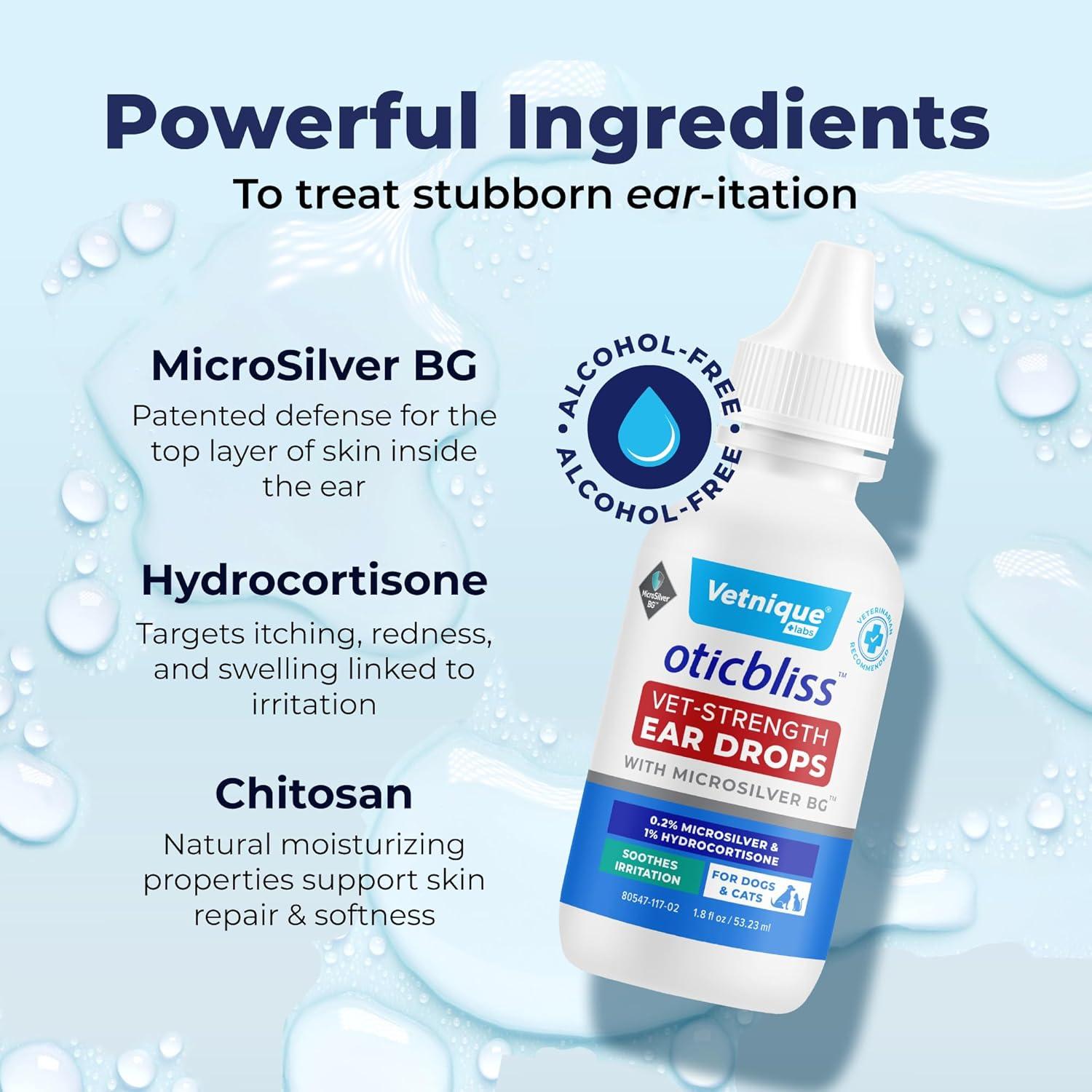imageVetnique Oticbliss Cat ampamp Dog Ear Cleaners Medicated Dog Ear Drops for Infection Antiseptic Flush ampamp Wipes to Reduce Itchy Ears ampamp Head Shaking  Vet Recommended for Itchy Ears 8oz FlushMicroSilver Drops