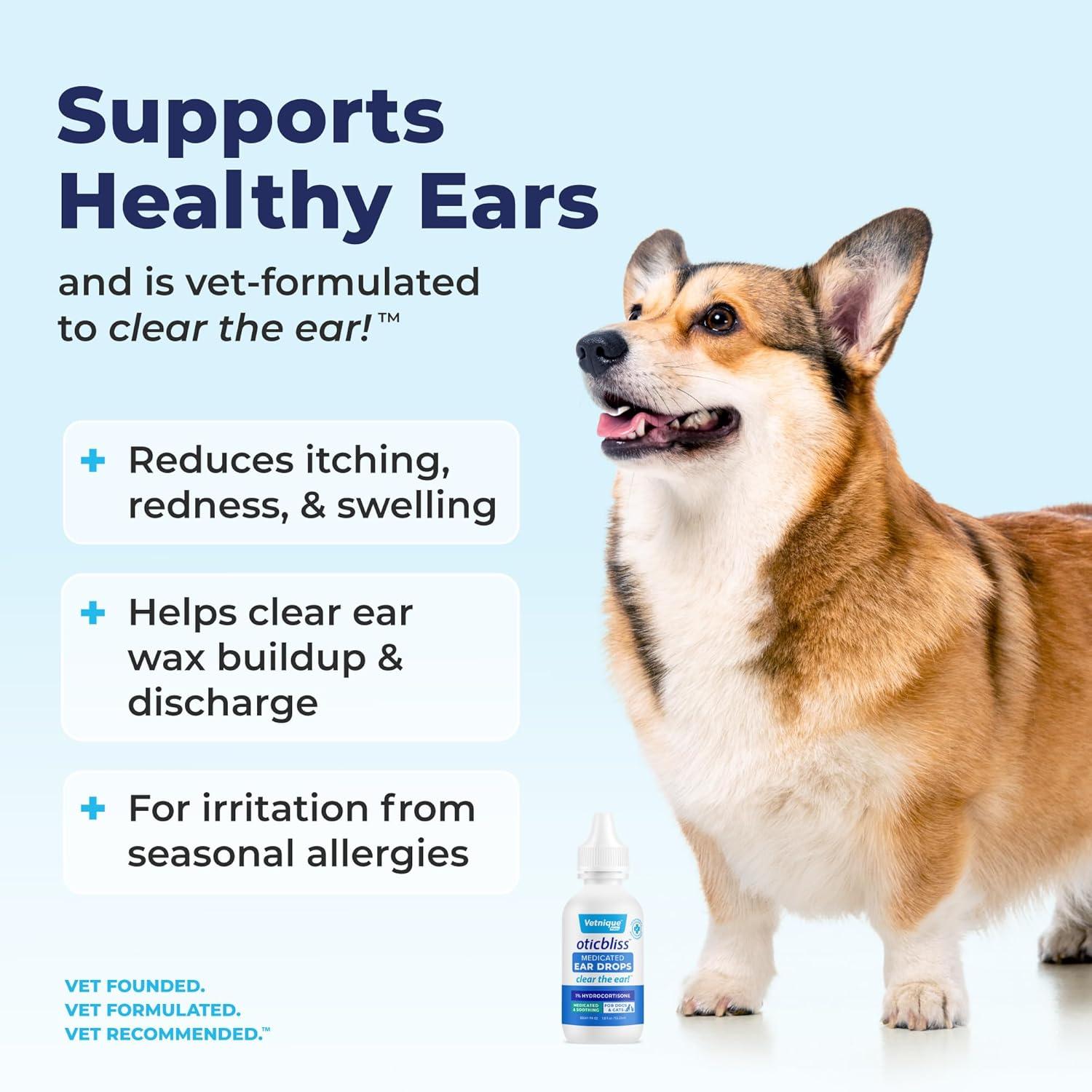 imageVetnique Oticbliss Cat ampamp Dog Ear Cleaners Medicated Dog Ear Drops for Infection Antiseptic Flush ampamp Wipes to Reduce Itchy Ears ampamp Head Shaking  Vet Recommended for Itchy Ears 8oz FlushMedicated Ear Drops