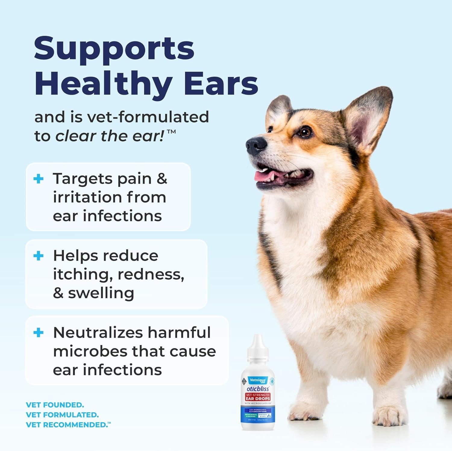 imageVetnique Oticbliss Cat ampamp Dog Ear Cleaners Medicated Dog Ear Drops for Infection Antiseptic Flush ampamp Wipes to Reduce Itchy Ears ampamp Head Shaking  Vet Recommended for Itchy Ears 8oz FlushMicroSilver Drops