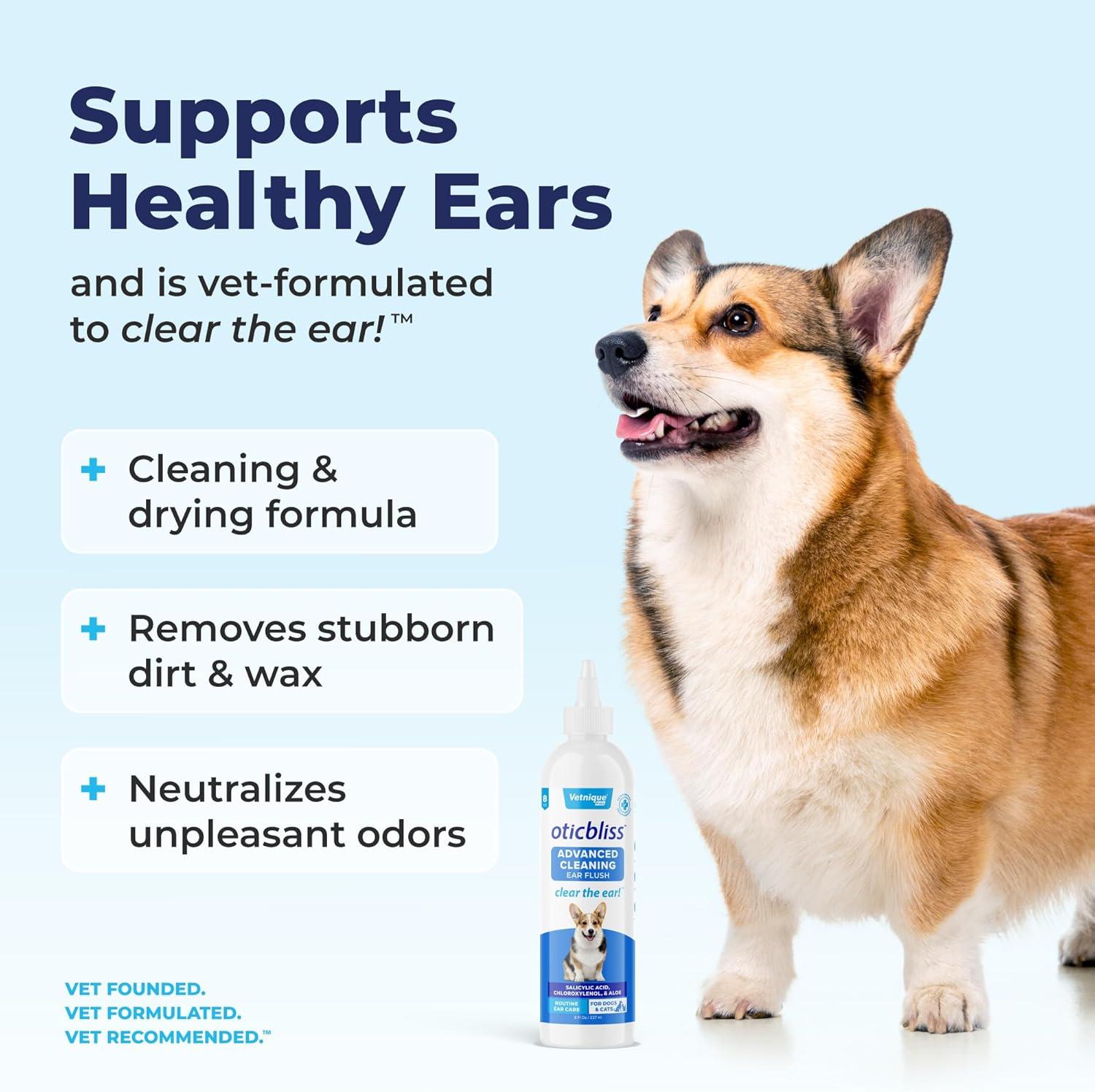 imageVetnique Oticbliss Cat ampamp Dog Ear Cleaners Medicated Dog Ear Drops for Infection Antiseptic Flush ampamp Wipes to Reduce Itchy Ears ampamp Head Shaking  Vet Recommended for Itchy Ears 8oz FlushFlush