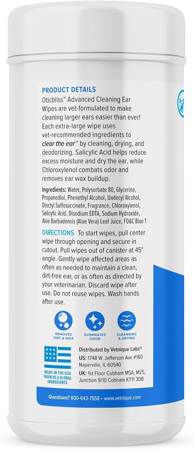 imageVetnique Oticbliss Cat ampamp Dog Ear Cleaners Medicated Dog Ear Drops for Infection Antiseptic Flush ampamp Wipes to Reduce Itchy Ears ampamp Head Shaking  Vet Recommended for Itchy Ears 8oz FlushEar Cleaning Wipes
