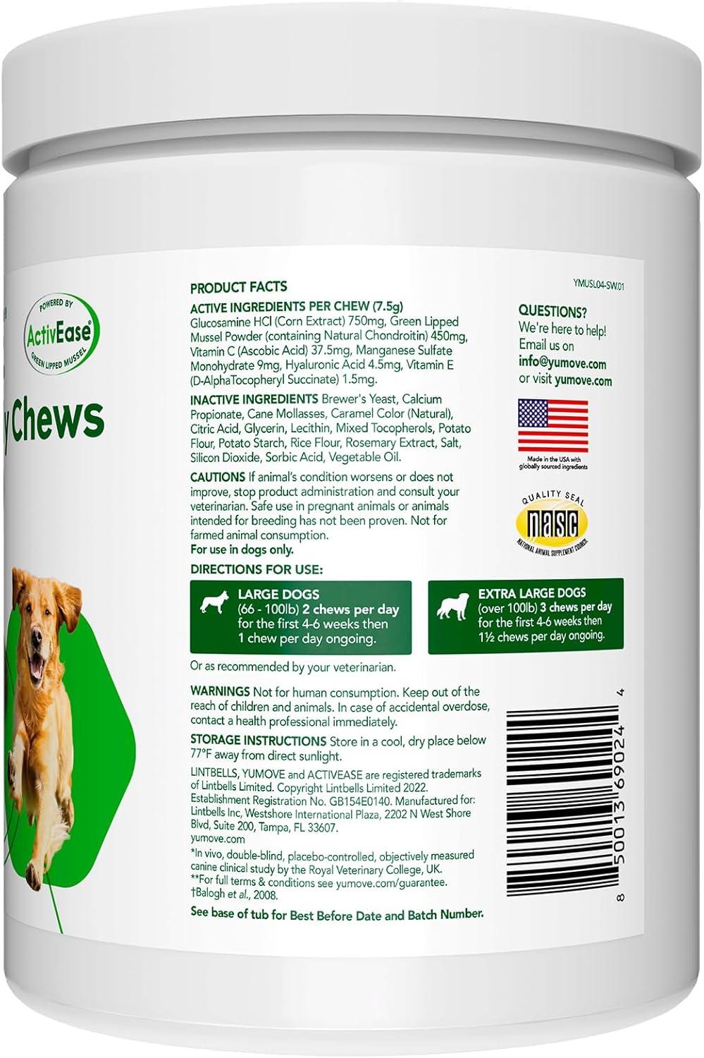 imageYuMOVE Hip ampamp Joint Supplement for Dogs  With Glucosamine Chondroiton Green Lipped Mussel  Hyaluronic Acid and Omega 3 Joint Supplement for Stiffness and Mobility  60 Chews SmallMedium DogsLargeXL Dogs
