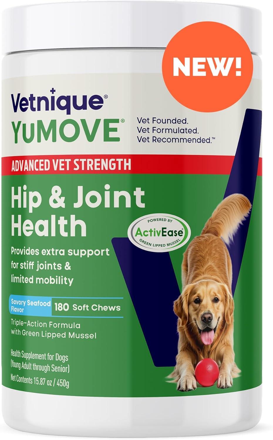 imageYuMOVE Hip ampamp Joint Supplement for Dogs with Glucosamine Hyaluronic Acid Green Lipped Mussel ampamp Omega 3 Joint Supplement  Regular or Advanced Strength 90ct Advanced Vet Strength Soft ChewsAdvanced Vet Strength Soft Chews