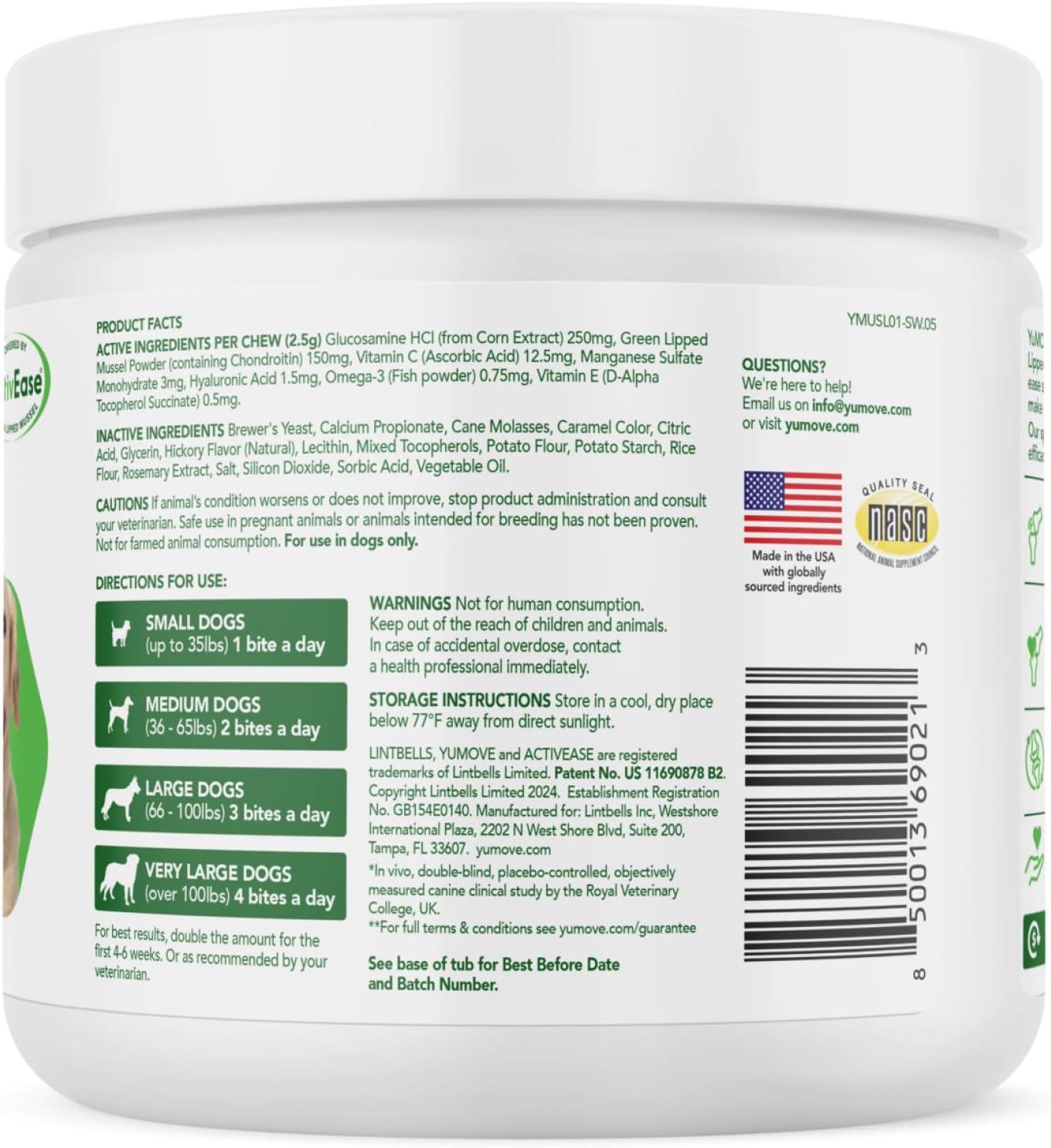 imageYumove Dog Joint Supplement Hip and Joint Supplement for Dogs with Glucosamine Chondroitin Hyaluronic Acid Green Lipped Mussel and Omega 3 Dog Hip and Joint Aches and Stiffness 150 Tasty Bites150 Bites