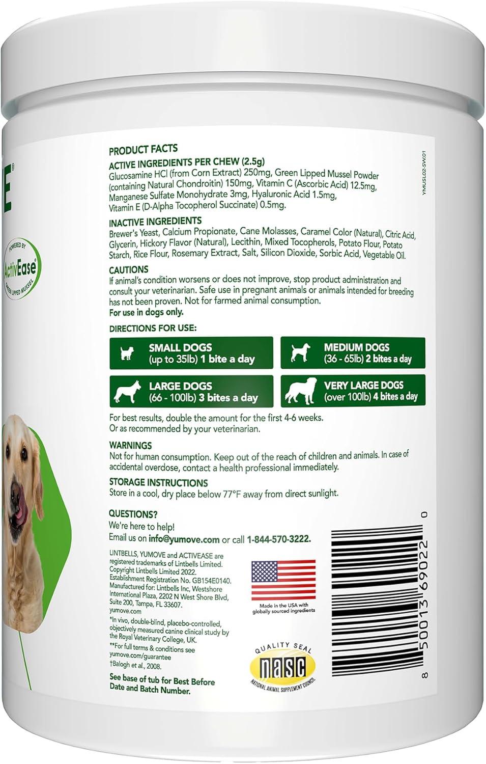 imageYumove Dog Joint Supplement Hip and Joint Supplement for Dogs with Glucosamine Chondroitin Hyaluronic Acid Green Lipped Mussel and Omega 3 Dog Hip and Joint Aches and Stiffness 150 Tasty Bites300 Bites