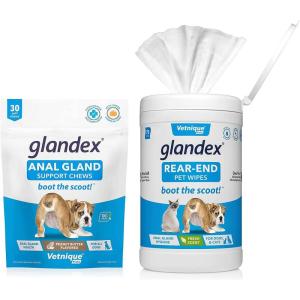 imageGlandex 30ct Peanut Butter Anal Gland Soft Chews with Glandex 75ct Pet Wipes Bundle by Vetnique Labs
