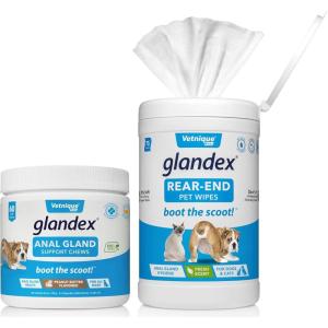 imageVetnique Glandex for Dogs 60ct Peanut Butter Anal Gland Support Chews and Glandex Pet Wipes 75ct Bundle