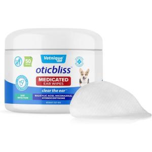 imageVetnique Oticbliss Medicated Ear Wipes  Cat ampamp Dog Ear Wipes with Hydrocortisone ampamp Salicylic Acid for Cleaning ampamp Odor Control  50ct