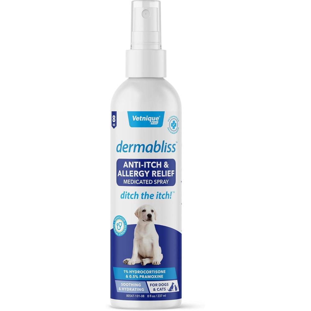 imageVetnique Dermabliss Anti Itch Spray for Dogs ampamp Cats with Hydrocortisone for Allergies and Immediate Dog Itching Skin Relief  Fragrance Free with Soothing Oat Extract 8oz8oz