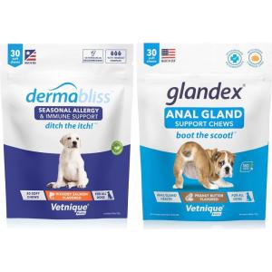 imageDermabliss Allergy Chews 30 Ct and Glandex Anal Gland Support Chews 30 Ct Bundle Dog Vitamins ampamp Supplements Anal Gland Dog Treats with Probiotics Dog Allergies Skin Treatment Soft Chew