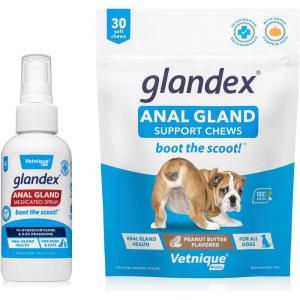 imageGlandex Anal Gland Medicated Spray for Dogs ampamp Cats 4oz and Glandex Anal Gland Support Chews 30 Ct Bundle Dog Deodorizing ampamp AntiItch for Dogs Anal Gland Treats with Probiotics