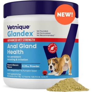 imageGlandex Dog Fiber Supplement Powder for Anal Glands with Pumpkin Digestive Enzymes ampamp Probiotics  Vet Recommended Regular or Advanced Strength  Boot The Scoot 55 oz Vegan SalmonAdvanced Strength Duck  Bacon