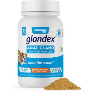 imageGlandex Dog Fiber Supplement Powder for Anal Glands with Pumpkin Digestive Enzymes ampamp Probiotics  Vet Recommended Regular or Advanced Strength  Boot The Scoot 55 oz Vegan SalmonVegan Salmon