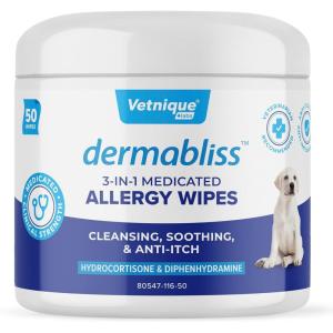 imageVetnique Dermabliss 3in1 Medicated Dog Wipes  Relief for Itchy Skin Allergies ampamp Odor Control Gentle NoSting Formula Antihistamine ampamp Hydrocortisone Paw Wipes for Dogs ampamp Cats 50 Count