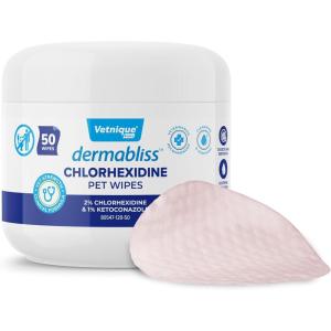 imageVetnique Dermabliss Chlorhexidine for Dogs Skin Health Antibacterial Wipes for Dogs for Infections Irritation ampamp Redness Relief Skin Wipes 50 CountSkin Wipes