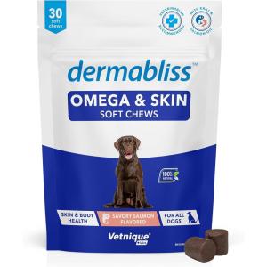 imageVetnique Dermabliss Omega ampamp Skin Health Fish Oil for Dogs Soft Chews Healthy Skin ampamp Coat for Dogs with Biotin ampamp DHA  Hickory Salmon Dog Treats 30 Count Chews30ct Chews