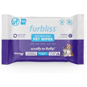 imageVetnique Furbliss Hygienic Pet Wipes for Dogs ampamp Cats Cleansing Grooming ampamp Deodorizing Hypoallergenic Thick Wipes with All Natural Deoplex Deodorizer Refreshing Scent 100ct Pouch