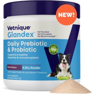 imageVetnique Glandex Daily Probiotics for Dogs with Prebiotics to Support Gut Health with Fiber and Digestive Enzymes Probiotic Chews or Powders 120ct Chews Bacon ChewsPork Powder
