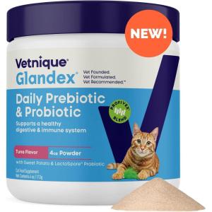 imageVetnique Glandex Feline Anal Gland or Daily Probiotic Fiber Supplement Powder for Cats with Digestive Enzyme Probiotics and Pumpkin Vet Recommended for Healthy Bowels 4oz Anal Gland Powder  TunaProbiotic Powder  Tuna