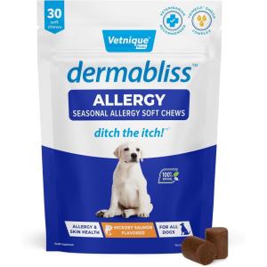imageVetnique Labs Dermabliss Dog Allergy Relief ampamp Immune Support Supplement Allergy Chews for Dogs Itching and Licking with Omega 3 Fish Oil ampamp Probiotics for Itch Relief  Vet Recommended 30 Count Chews30ct Chews