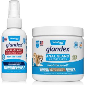 imageVetnique Labs Glandex Anal Gland Medicated Spray for Dogs ampamp Cats 4oz ampamp Glandex Anal Gland Support Chews 60ct Bundle Dog AntiItch Spray for Dogs Anal Gland Dog Treats with Probiotics