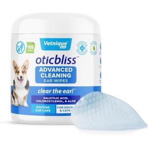 imageVetnique Oticbliss Cat ampamp Dog Ear Cleaners Medicated Dog Ear Drops for Infection Antiseptic Flush ampamp Wipes to Reduce Itchy Ears ampamp Head Shaking  Vet Recommended for Itchy Ears 8oz FlushEar Cleaning Wipes
