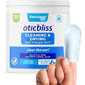 imageVetnique Oticbliss Ear Finger Wipes for Dogs ampamp Cats DualSided Cleaning Dog Ear Wipes for Odor Control Dirt ampamp Wax Removal with Soothing Aloe Salicylic Acid ampamp Aloe Vera 50ct